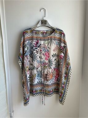Unique Floral Print Drawstring Waist Blouse/Scarf-Made in Morocco-Boho size L